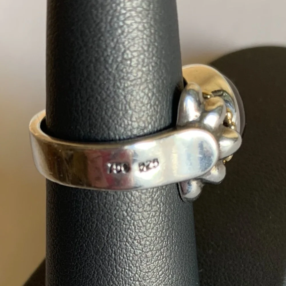 LAGOS SS and 18K gold caviar black mobe ring